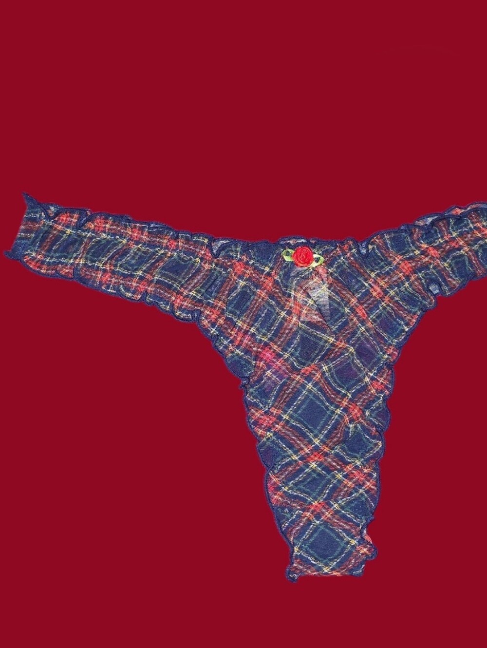 NWOT Parade Silky Mesh Flutter Cheeky Plaid Tartan Panties - SIZE M